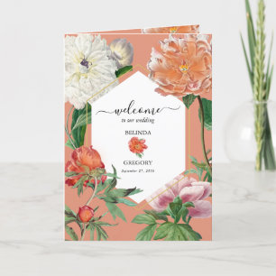 Peach Rosa Peonies Bröllop serviceorder Program