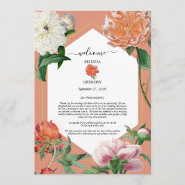 Peach Rosa Peonies Flowers Bröllop Itinerary Program