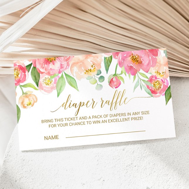 Peach & Rosa Peony Diaper Raffle-inbjudan infogas Tilläggskort (Skapare uppladdad)