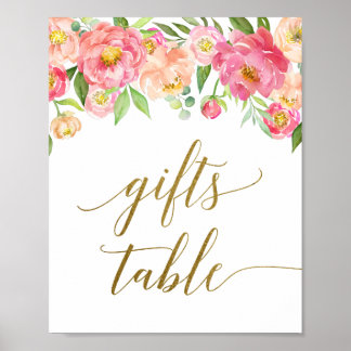 Peach & Rosa Peony Flower Gifts Bord-tecken Poster