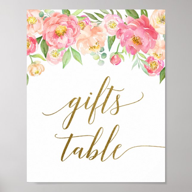 Peach & Rosa Peony Flower Gifts Bord-tecken Poster (Framsidan)
