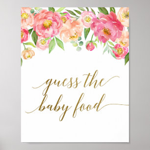 Peach & Rosa Peony Flower Gissa Baby Food Sign Poster