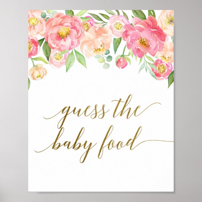 Peach & Rosa Peony Flower Gissa Baby Food Sign Poster (Framsidan)