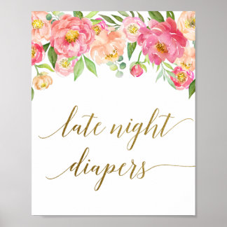 Peach & Rosa Peony Flower Late Night Diaper Sign Poster