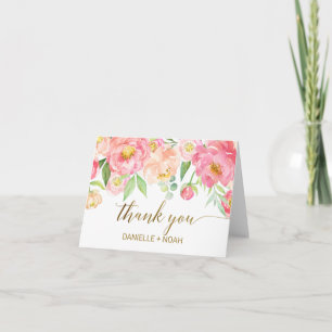Peach & Rosa Peony Flowers Bröllop - tackkort