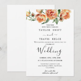Peach Rosa Peony Wedding bjudande Inbjudningar