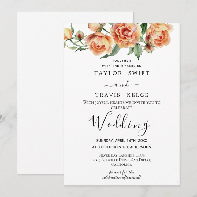 Peach Rosa Peony Wedding bjudande Inbjudningar (Fram/baksida)