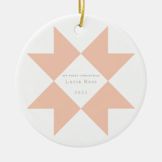 Peach Rosa Quilt Star Min första jul Julgransprydnad Keramik