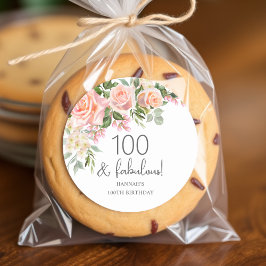 Peach Rosa ros Blommigt 100:e födelsedagen Runt Klistermärke