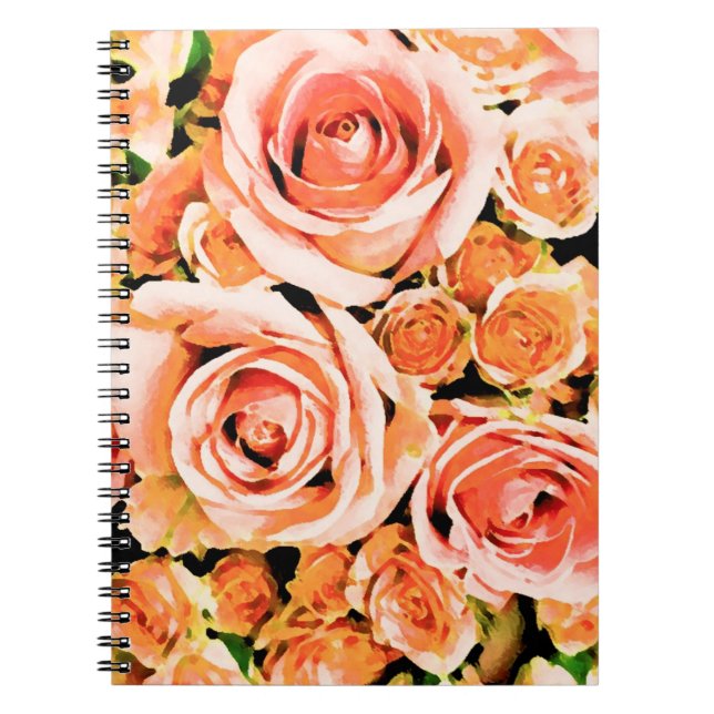 Peach rosa ros bouquet anteckningsbok med spiral (Framsidan)