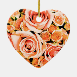 Peach rosa ros bouquet julgransprydnad keramik