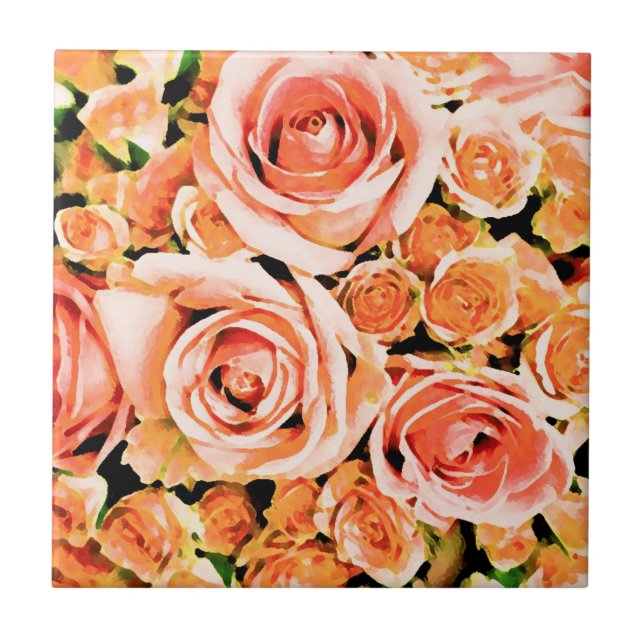 Peach rosa ros bouquet kakelplatta (Framsidan)