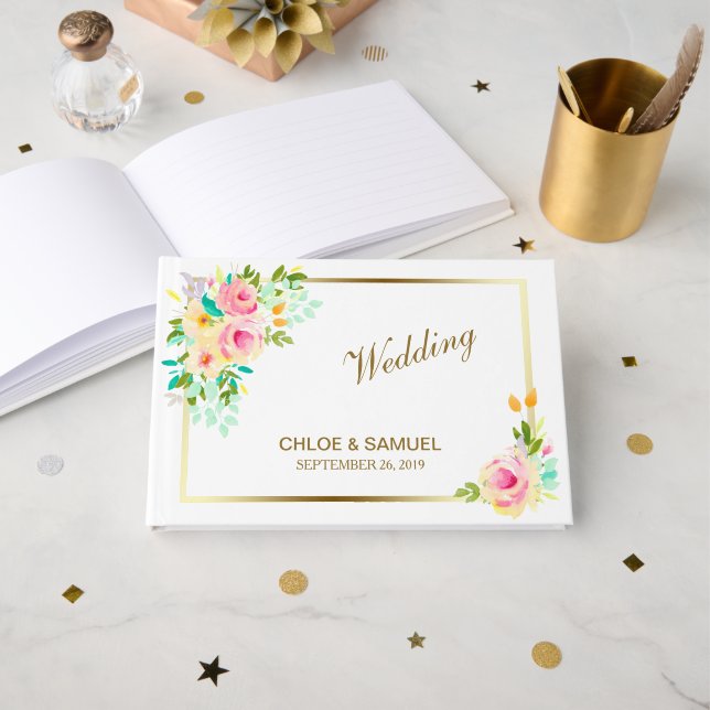 Peach Rosa ros Bröllop Gästböcker (Framsida öppen)