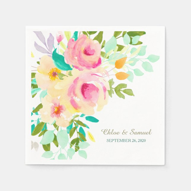 Peach Rosa ros Bröllop Pappersservett (Framsidan)