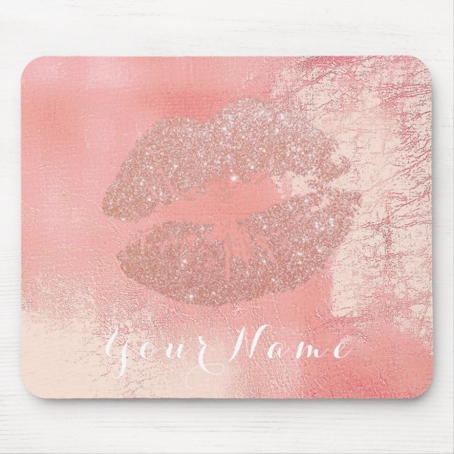 Peach Rosa ros Metallic Namn Makeup Läppar Kiss Musmatta (Framsidan)