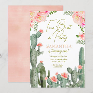 Peach Rosa Taco Cactus Birthday-inbjudan Inbjudningar
