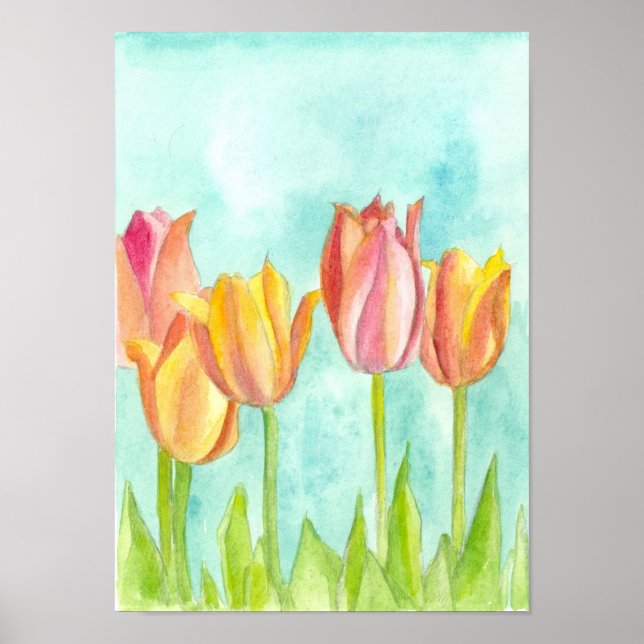 Peach Rosa Tulip Pastel Watercolor Flowers Poster (Framsidan)