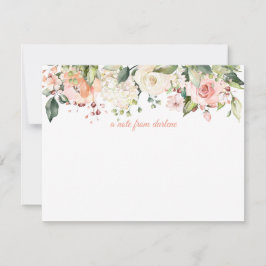 Peach Rosa Vit ros White Hydrangeas Monogram Anteckningskort