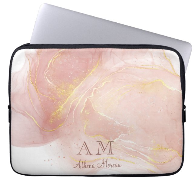 Peach Rosa Watercolor Bläck Anpassade Laptop Fodral (Framsidan)