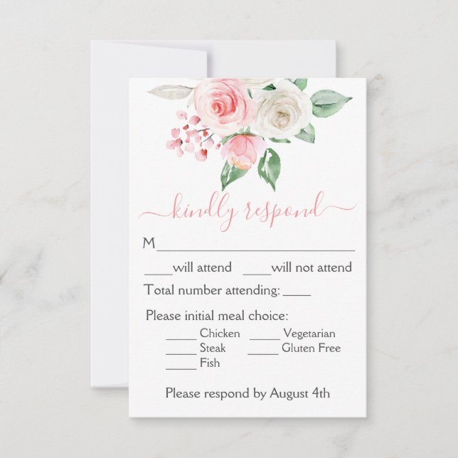 Peach Rosa Watercolor Blommigt Bröllop OSA Card (Framsida)