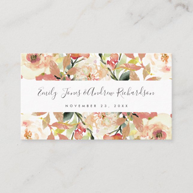  PEACH ROSA WATERCOLOR BLOMMIGT PLACards Visitkort (Framsida)