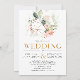 Peach Rosa Watercolor Blommigt Terrarium Bröllop Inbjudningar