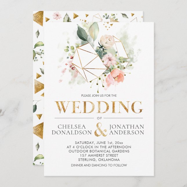 Peach Rosa Watercolor Blommigt Terrarium Bröllop Inbjudningar (Fram/baksida)