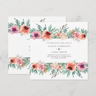 Peach & Rosa Watercolor Flowers Modern Bröllop Inbjudningar