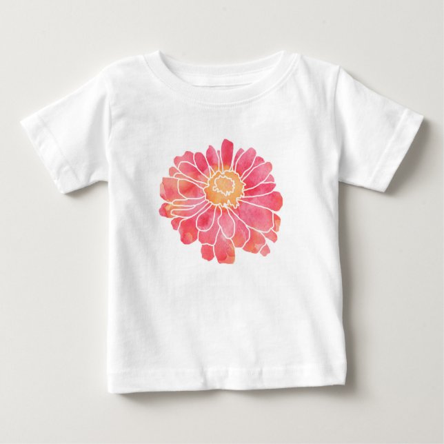Peach Rosa Watercolor Zinnia T Shirt (Framsida)