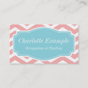 Peach Rosa White Blue Chevron Personal Visitkort