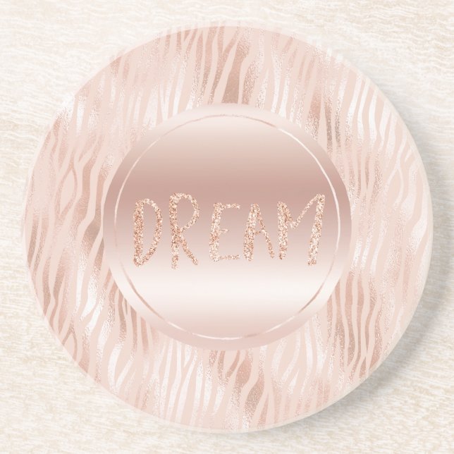  Peach Rosa Zebra tryck Glitter Dream Underlägg (Framsidan)