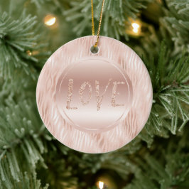 Peach Rosa Zebra tryck Glitter Kärlek Julgransprydnad Keramik