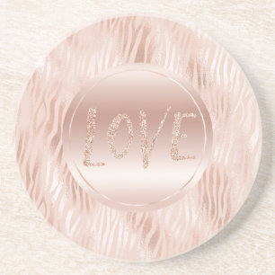  Peach Rosa Zebra tryck Glitter Kärlek Underlägg