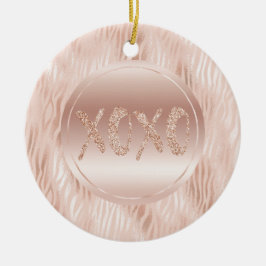  Peach Rosa Zebra tryck Glitter XOXO Julgransprydnad Keramik