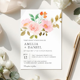 Peach Rose Floral Wedding Invitation Inbjudningar