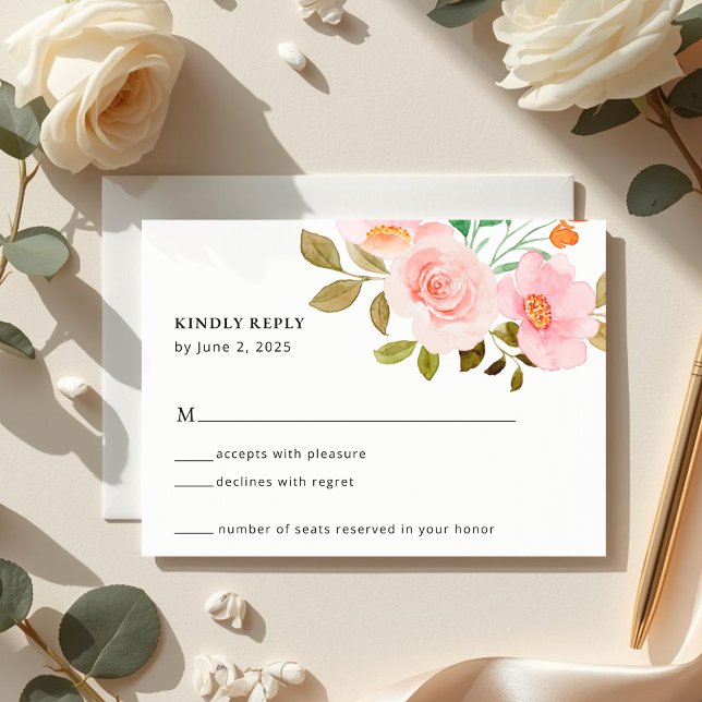 Peach Rose Floral Wedding RSVP Card OSA Kort (Skapare uppladdad)