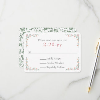 Peach Rose Vine Border Wedding RSVP Card OSA Kort