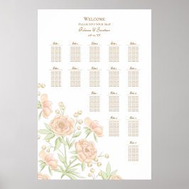 Peach Rose Wedding Seating Chart Poster