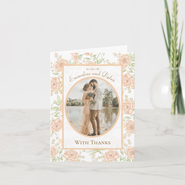 Peach Rose Wedding Thank You Cards Photo Inbjudan (Framsida)