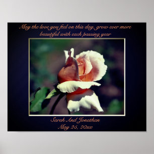 Peach Rosenknopp Personlig Bröllop Gift Poster