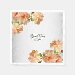 Peach Roses Floral Silver Glitter Wedding Party Pappersservett