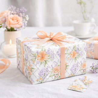Peach Roses Lavender Cottagecore Floral Pattern Presentpapper