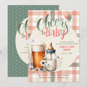 Peach Sage COED för babyskor Cheer Flaskor Öl Inbjudningar