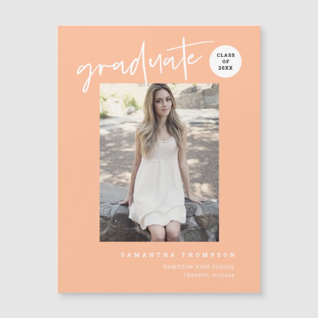 Peach Script School Student Photo Magnet (Framsida)