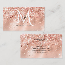 Peach Shimmer Glitter Ro Guld Monogram Visitkort