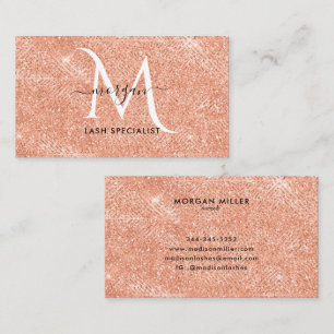 Peach Shimmer Glitter Ro Guld Monogram Visitkort