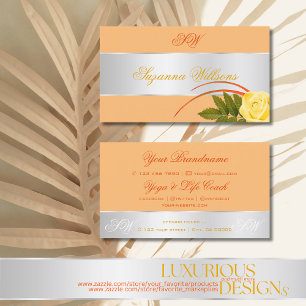 Peach Silver Decor Cute Ro Flower med Initialer Visitkort