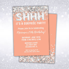 Peach Silver Glitter Surprise Födelsedagsfest Inbjudningar