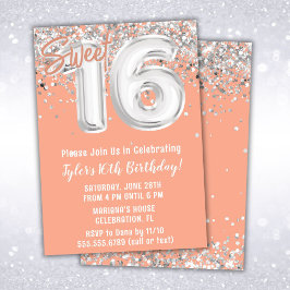Peach Silver Sweet 16:e Födelsedagsfesten Inbjudningar