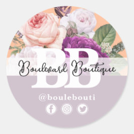 Peach & Silver Vintage Ro Blommigt Boutique Shop Runt Klistermärke
